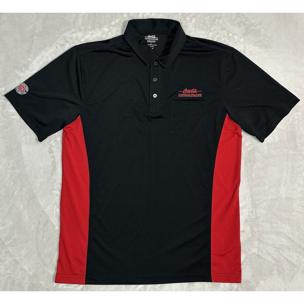 Coca-Cola Consolidated Hydrovent Men's L Black Red Polo Shirt Employee Uniform